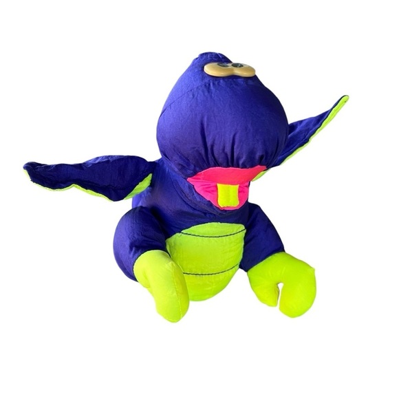 Vintage Fisher-Price Puffalump Dino Roar Plush Nylon Squeaky Toy Neon Bright GUC - Picture 2 of 14